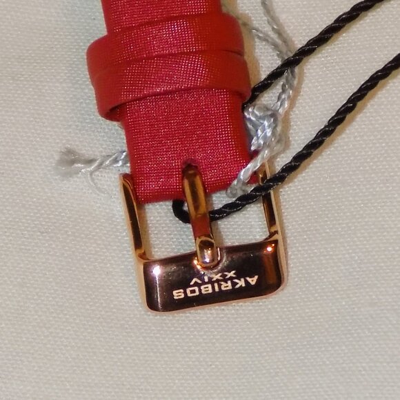 New $295 Tag Akribos XXIV Watch Swarovski Crystal Bezel, MOP Dial AK1093 Red - Picture 7 of 13